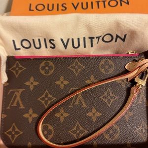 Louis Vuitton, Neverfull MM Monogram Canvas Pochette Wristlet Pouch Brown
